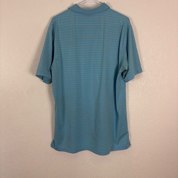 Peter Millar Blue w/ Yellow Striped Collared Short Sleeve Polo Top Men's L - Picture 6 of 9